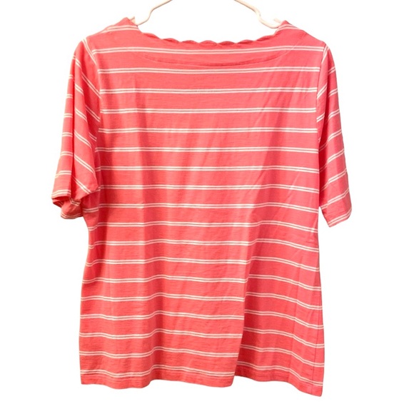 Talbots Top Short Sleeve Pink White Stripe Cotton Scalloped Neckline WM SZ LP - Picture 3 of 7
